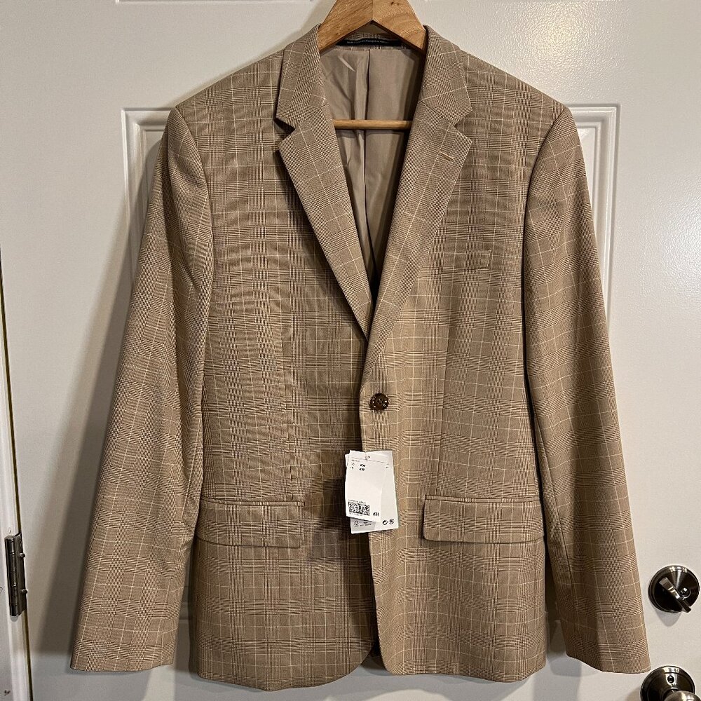 H&M Beige Windowpane Suit Size 40R Skinny Fit